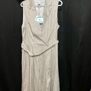 Anne Klein White and Tan POLKA dot Wrap Midi Dress NWT